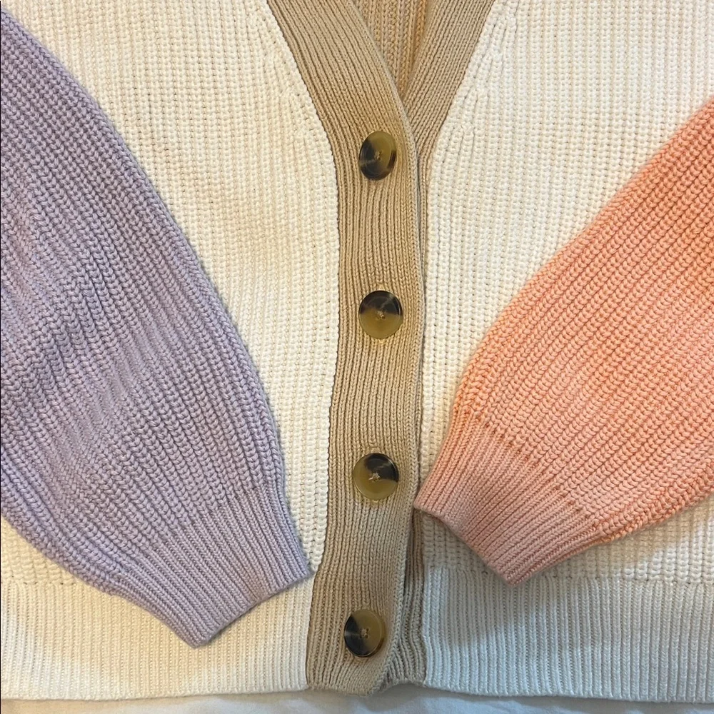 GAP Colorblock Button-Front Cardigan - Cream, Lavender & Peach - Picture 4 of 5